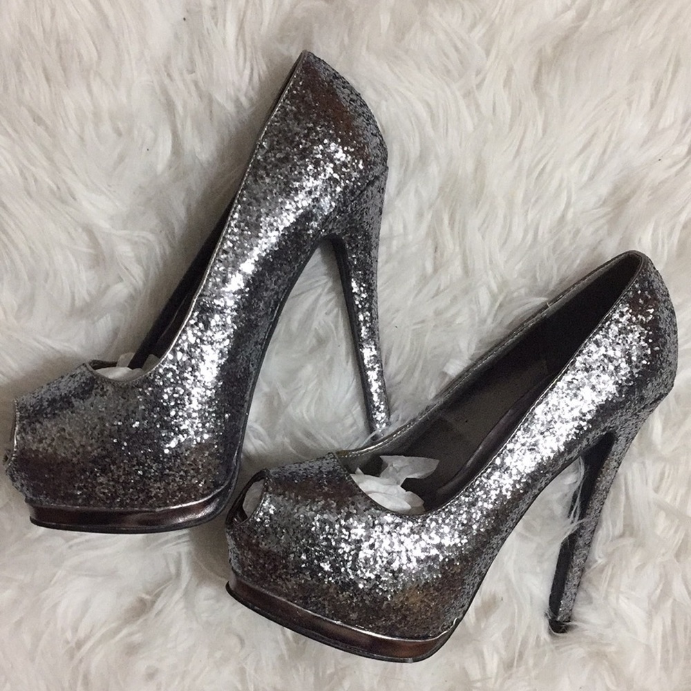 Cupid Silver Sequin Sparkly Glitter High Heels